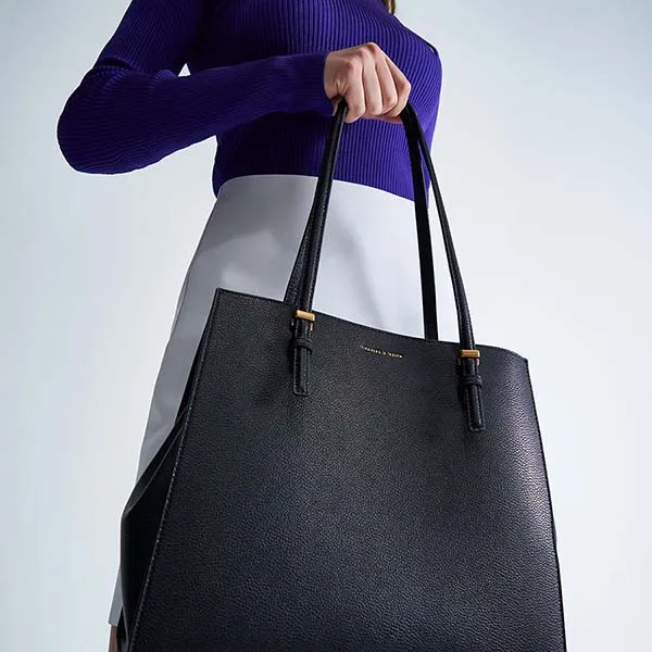 Túi Tote Nữ Charles & Keith CNK Large Double Handle Bag 30781650-6 Màu Đen