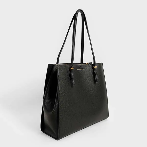 Túi Tote Nữ Charles & Keith CNK Large Double Handle Bag 30781650-6 Màu Đen