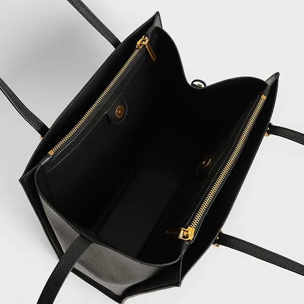 Túi Tote Nữ Charles & Keith CNK Large Double Handle Bag 30781650-6 Màu Đen
