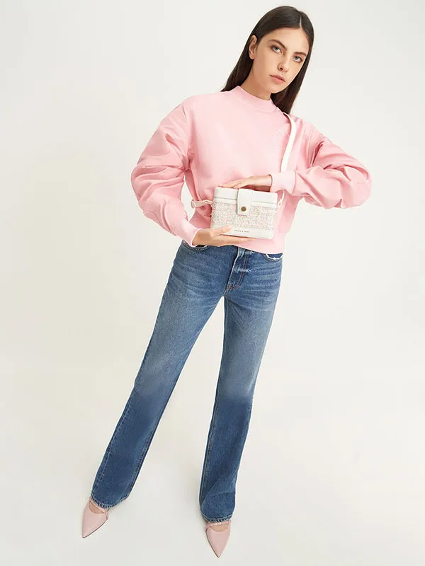 Túi Đeo Chéo Nữ Charles & Keith CNK Bronte Boxy Crossbody Bag Light Pink CK2-80701182 Màu Hồng Sáng