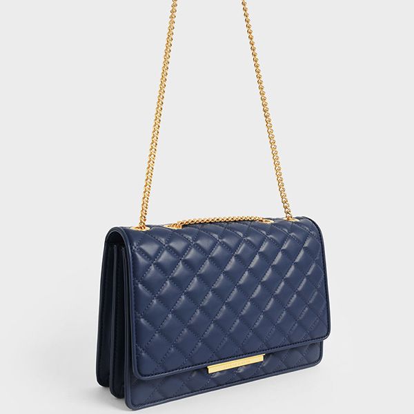 Túi Đeo Vai Nữ Charles & Keith CNK Double Chain Handle Quilted Bag CK2-20681002 Màu Xanh Navy - 3