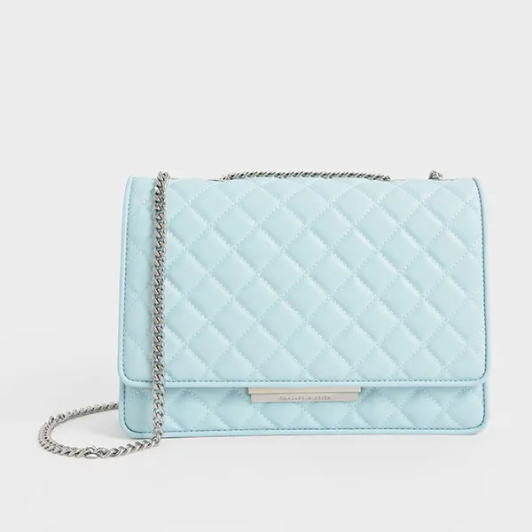 Túi Đeo Vai Nữ Charles & Keith CNK Double Chain Handle Quilted Bag 20681002 Màu Xanh Nhạt