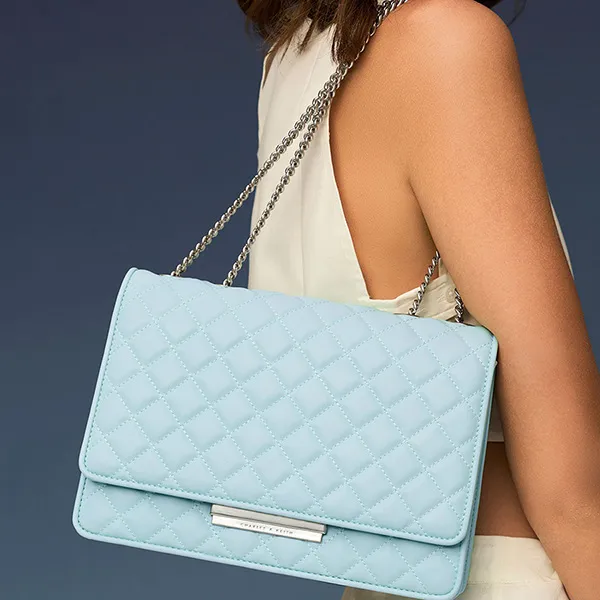 Túi Đeo Vai Nữ Charles & Keith CNK Double Chain Handle Quilted Bag 20681002 Màu Xanh Nhạt
