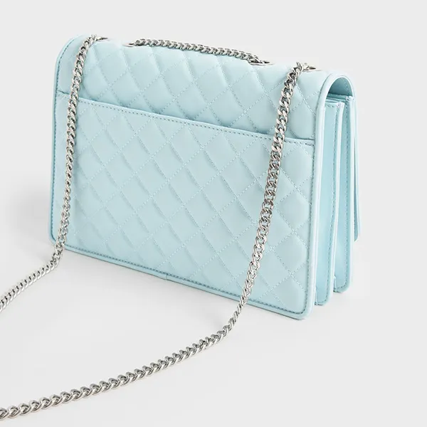 Túi Đeo Vai Nữ Charles & Keith CNK Double Chain Handle Quilted Bag 20681002 Màu Xanh Nhạt