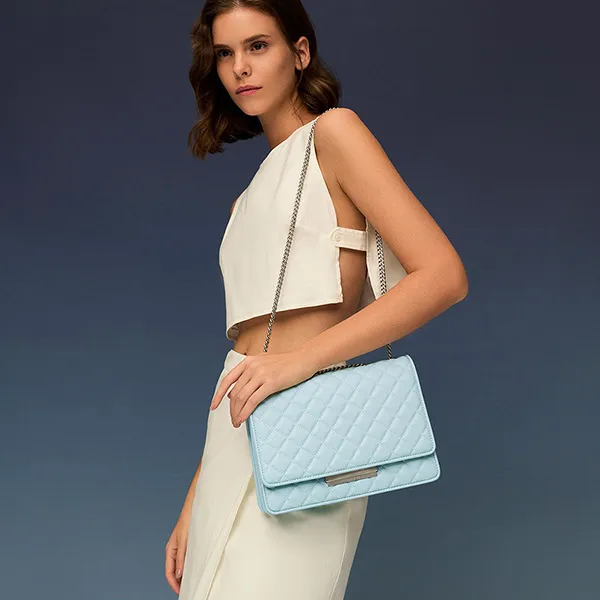 Túi Đeo Vai Nữ Charles & Keith CNK Double Chain Handle Quilted Bag 20681002 Màu Xanh Nhạt