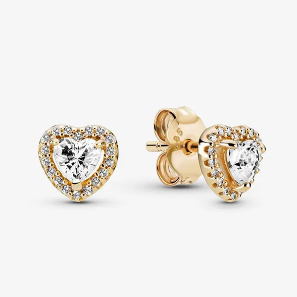 Khuyên Tai Pandora Elevated Heart Stud Earrings 259137C01 Màu Vàng