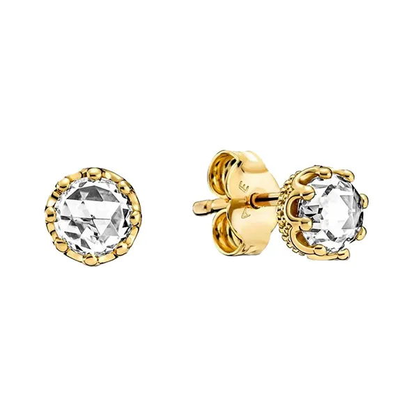 Khuyên Tai Pandora Clear Sparkling Crown Stud Earrings 268311C01 Màu Vàng