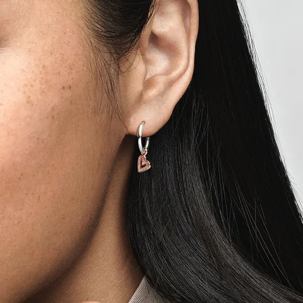 Khuyên Tai Pandora Sparkling Freehand Heart Hoop Earrings 280090C01 Màu Trắng/Vàng Hồng