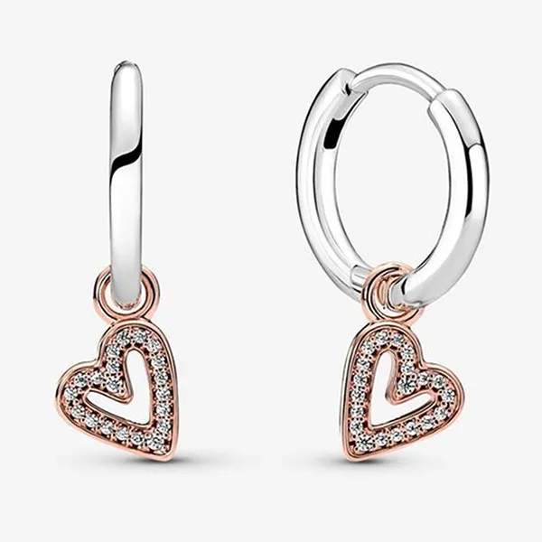 Khuyên Tai Pandora Sparkling Freehand Heart Hoop Earrings 280090C01 Màu Trắng/Vàng Hồng