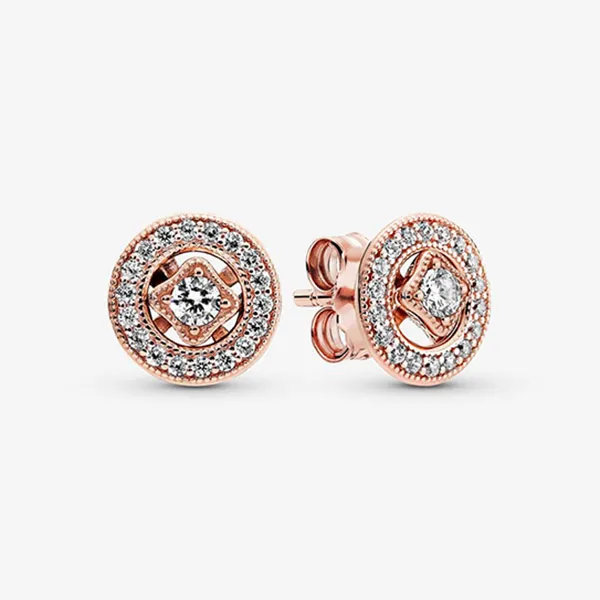 Khuyên Tai Pandora Vintage Circle Stud Earrings 280721CZ Màu Vàng Hồng