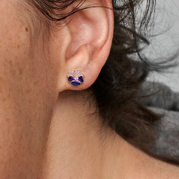 Khuyên Tai Pandora Deep Purple Pansy Flower Stud Earrings 280781C01 Màu Vàng Hồng/Tím - 4