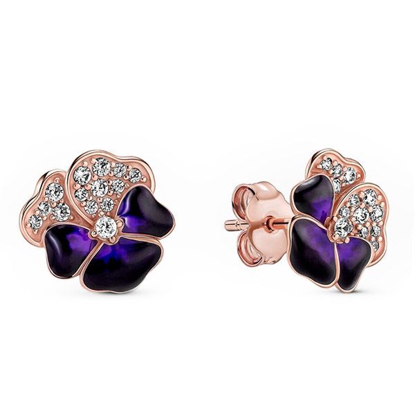 Khuyên Tai Pandora Deep Purple Pansy Flower Stud Earrings 280781C01 Màu Vàng Hồng/Tím - 3
