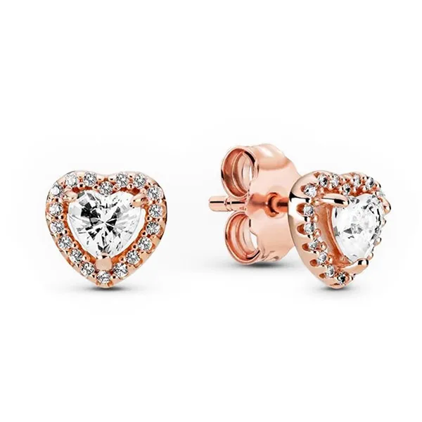 Khuyên Tai Pandora Sparkling Elevated Heart Stud Earrings 288427C01 Màu Vàng Hồng