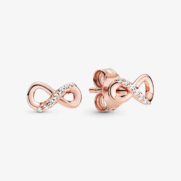 Khuyên Tai Pandora Sparkling Infinity Stud Earrings 288820C01 Màu Vàng Hồng