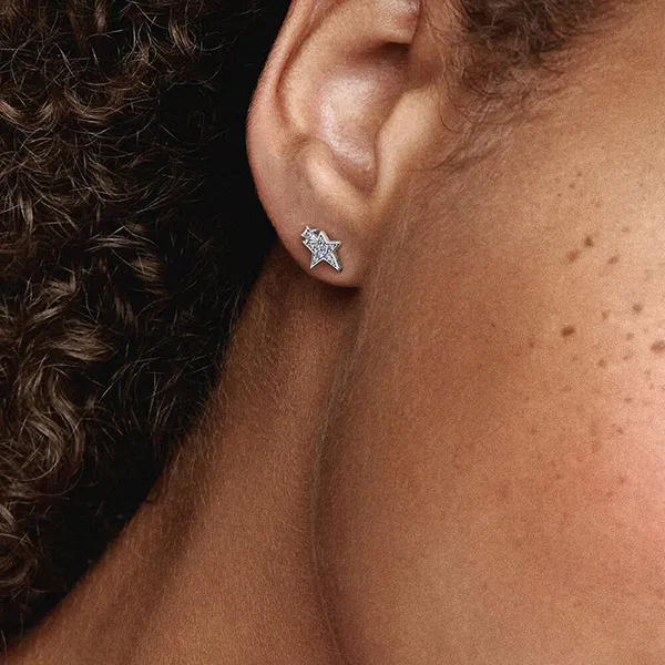 Khuyên Tai Pandora Sparkling Asymmetric Stars Stud Earrings 290012C01 Màu Bạc