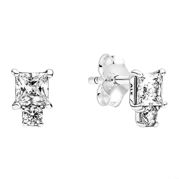 Khuyên Tai Pandora Sparkling Round & Square Earrings 290036C01 Màu Bạc