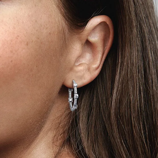Khuyên Tai Pandora Sparkling Pavé Bars Hoop Earrings 290043C01 Màu Bạc