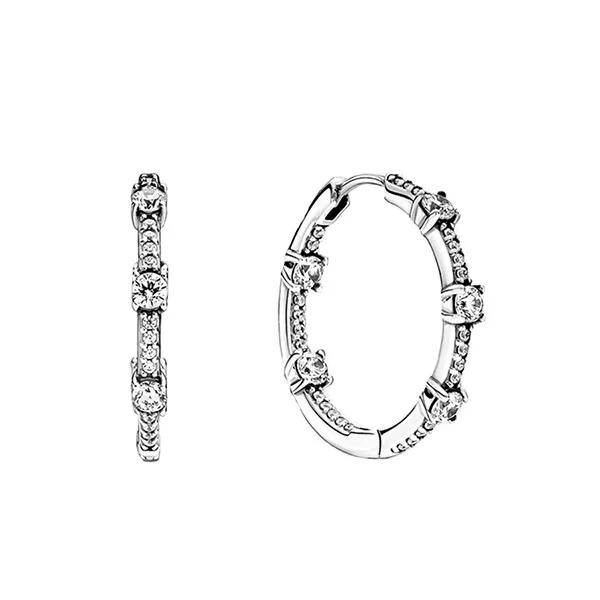 Khuyên Tai Pandora Sparkling Pavé Bars Hoop Earrings 290043C01 Màu Bạc