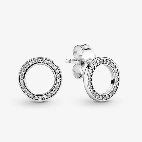 Khuyên Tai Pandora Sparkling Circle Stud Earrings 290585CZ Màu Bạc