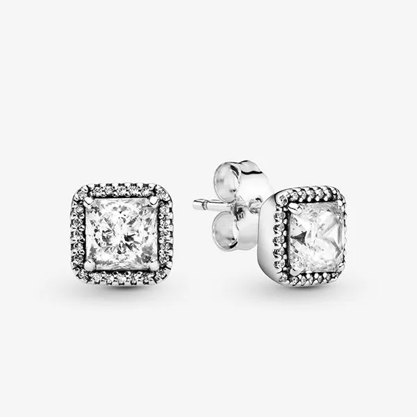 Khuyên Tai Pandora Square Sparkle Halo Stud Earrings 290591CZ Màu Bạc