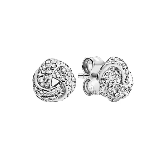 Khuyên Tai Pandora Shimmering Knot Stud Earrings 290696CZ Màu Bạc