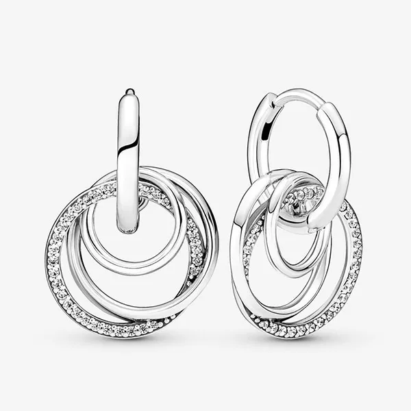 Khuyên Tai Pandora Family Always Encircled Hoop Earrings 291156C01 Màu Bạc