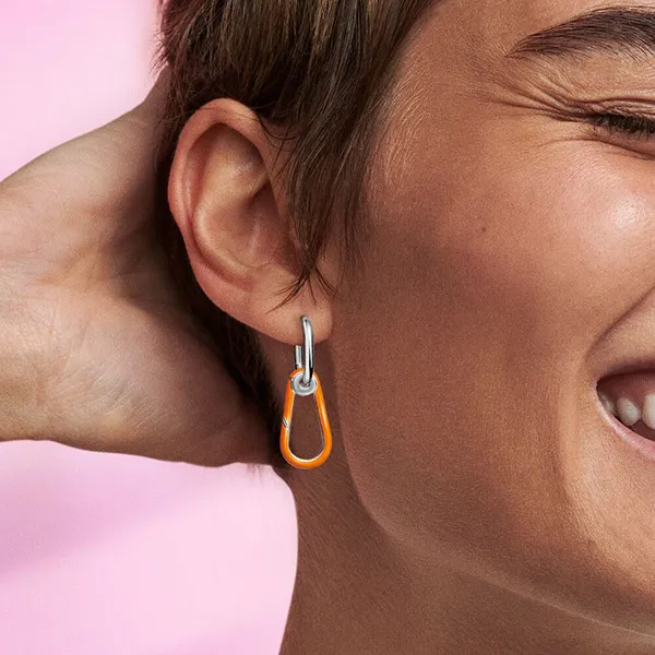 Khuyên Tai Pandora ME Bright Orange Hoop Link Earring 291982C01 Màu Cam