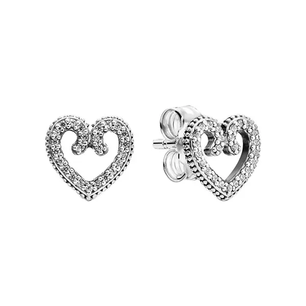 Khuyên Tai Pandora Heart Swirl Stud Earrings 297099CZ Màu Bạc