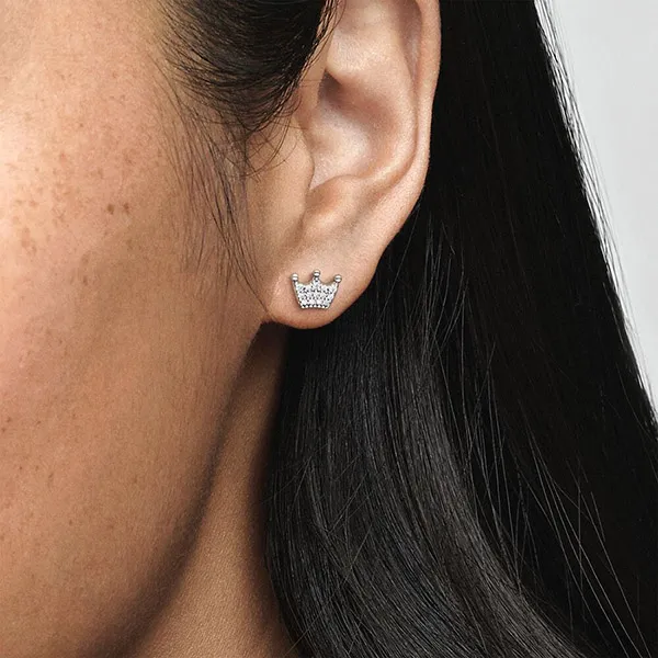 Khuyên Tai Pandora Crown Stud Earrings 297127CZ Màu Bạc