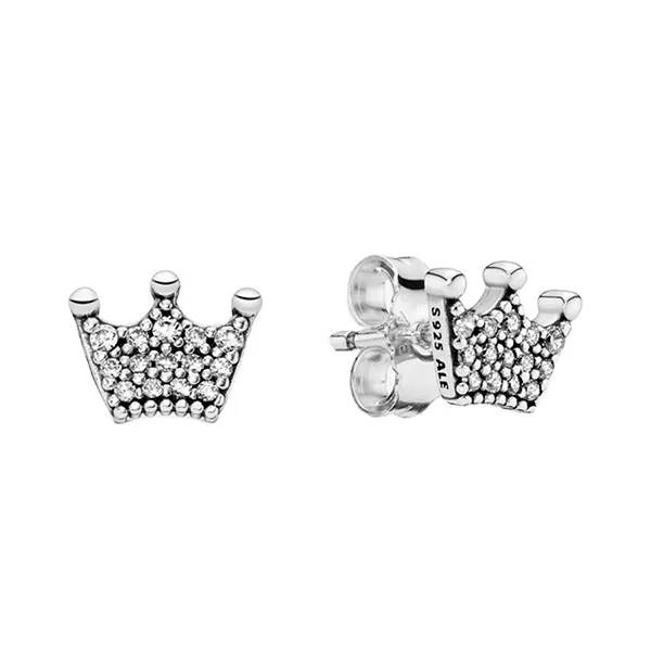 Khuyên Tai Pandora Crown Stud Earrings 297127CZ Màu Bạc