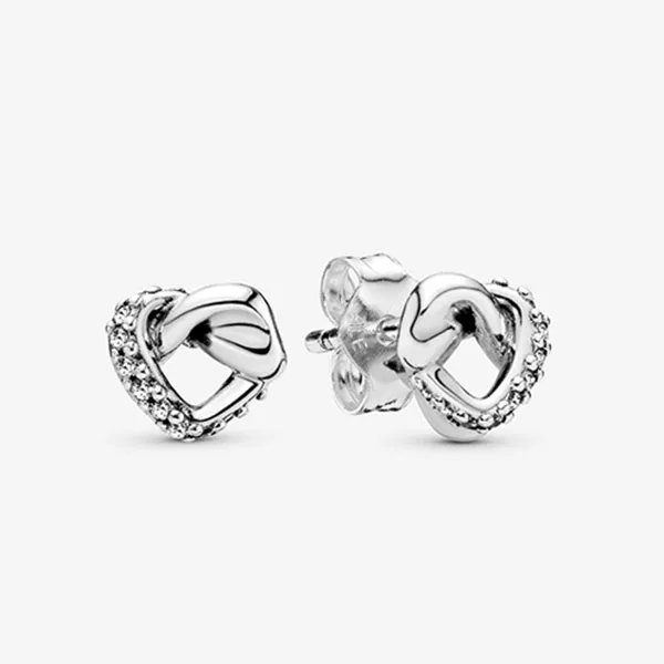 Khuyên Tai Pandora Knotted Heart Stud Earrings 298019CZ Màu Bạc