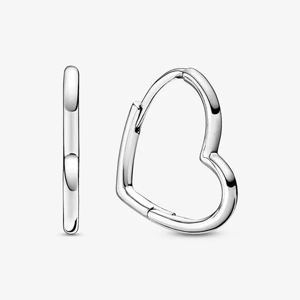 Khuyên Tai Pandora Asymmetrical Heart Hoop Earrings 298307C00 Màu Bạc