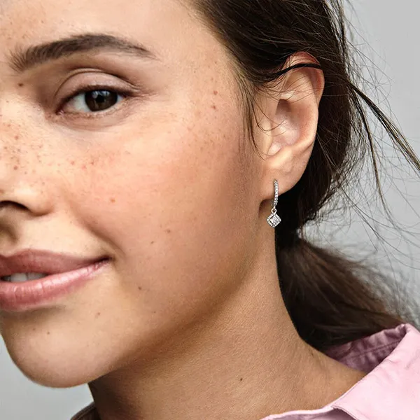 Khuyên Tai Pandora Square Sparkle Hoop Earrings 298503C01 Màu Bạc - Trang sức - Vua Hàng Hiệu