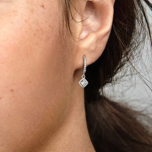 Khuyên Tai Pandora Square Sparkle Hoop Earrings 298503C01 Màu Bạc - Trang sức - Vua Hàng Hiệu