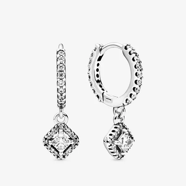 Khuyên Tai Pandora Square Sparkle Hoop Earrings 298503C01 Màu Bạc - Trang sức - Vua Hàng Hiệu
