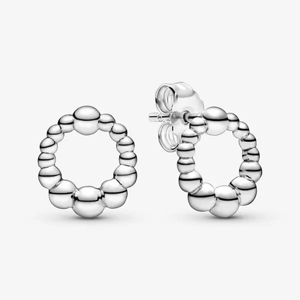 Khuyên Tai Pandora Beaded Circle Stud Earrings 298683C00 Màu Bạc