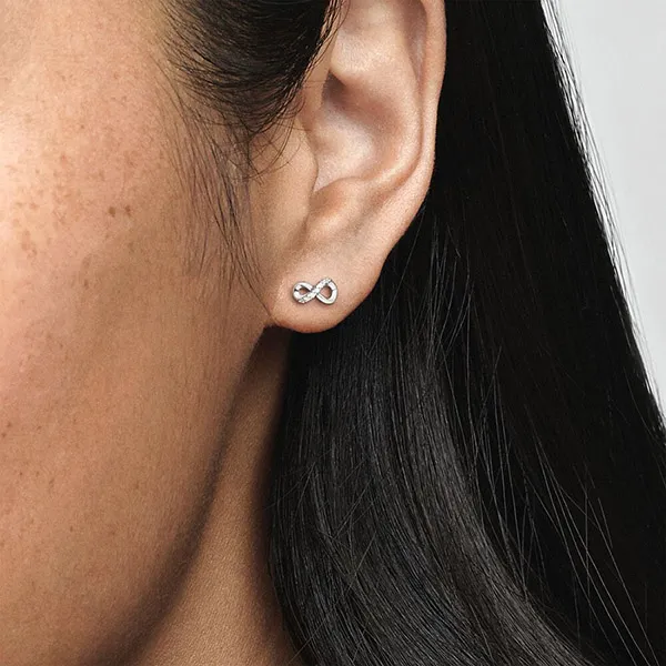 Khuyên Tai Pandora Sparkling Infinity Stud Earrings 298820C01 Màu Bạc
