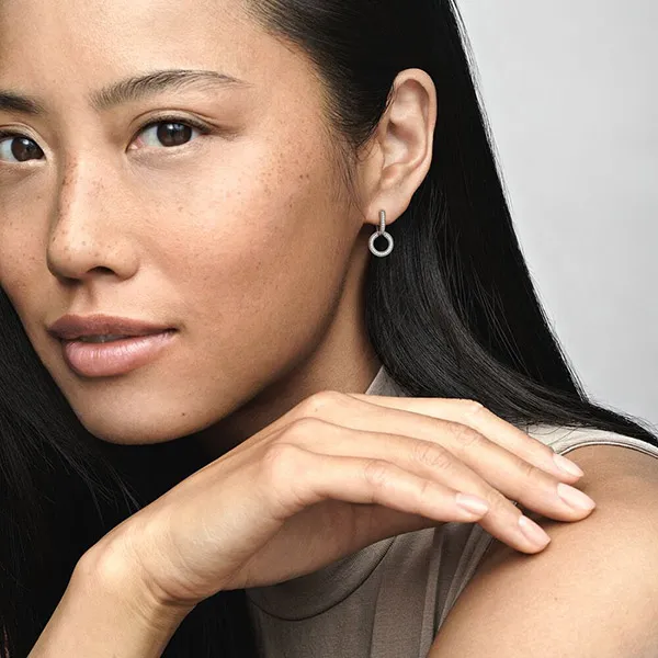 Khuyên Tai Pandora Sparkling Double Hoop Earrings 299052C01 Màu Bạc