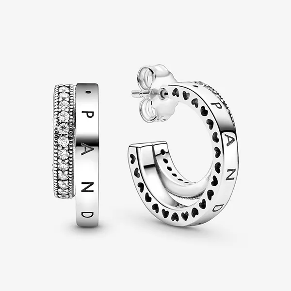 Khuyên Tai Pandora Pavé Double Hoop Earrings 299056C01 Màu Bạc - Trang sức - Vua Hàng Hiệu