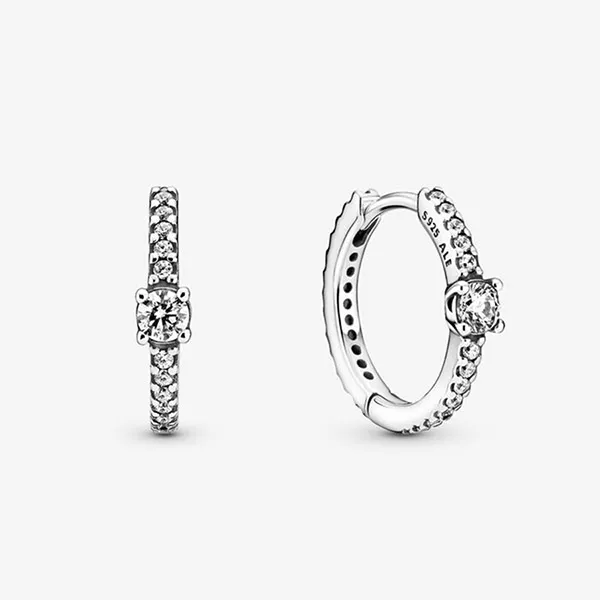 Khuyên Tai Pandora Sparkling Hoop Earrings 299406C01 Màu Bạc