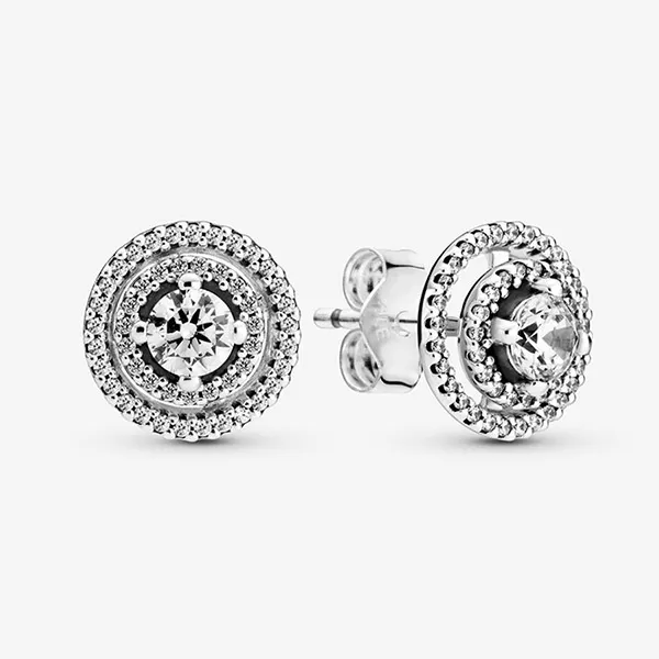 Khuyên Tai Pandora Sparkling Double Halo Stud Earrings 299411C01 Màu Bạc
