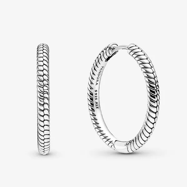 Khuyên Tai Pandora Moments Charm Hoop Earrings 299532C00 Màu Bạc