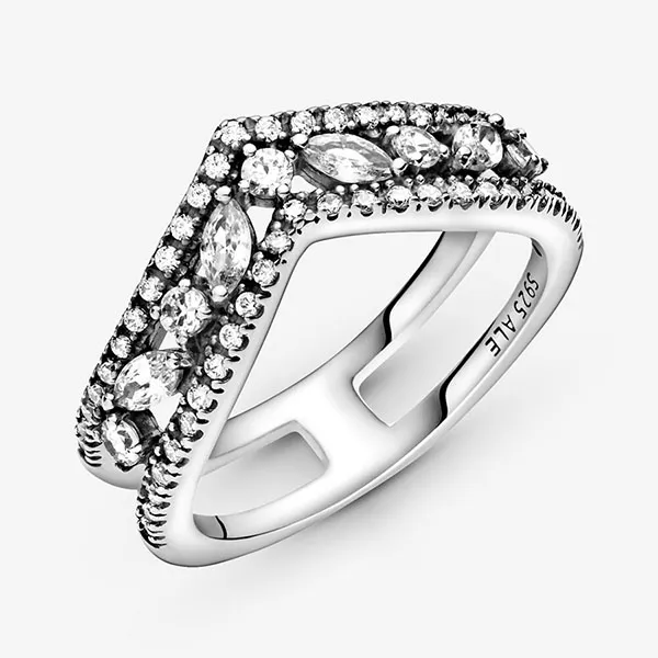 Nhẫn Pandora Sparkling Marquise Double Wishbone Ring Màu Bạc