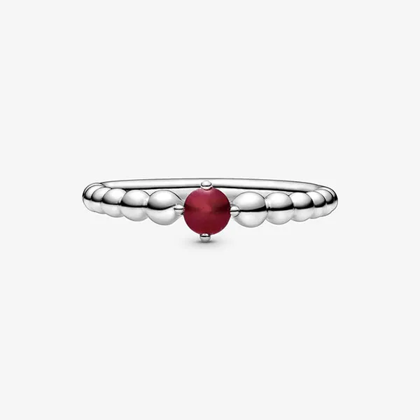 Nhẫn Pandora January Dark Red Beaded Ring 198867C08 Màu Bạc Đính Pha Lê Đỏ Size 50
