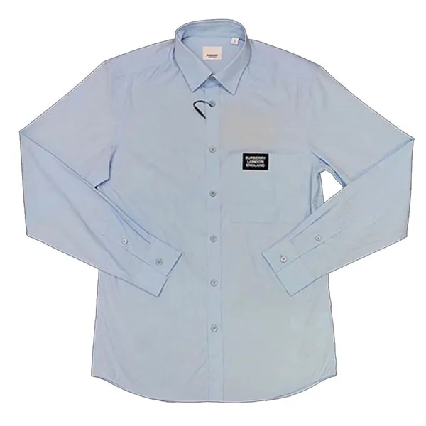 Áo Sơ Mi Burberry Pale Tag Vuông Chữ SP016343 Màu Xanh Blue