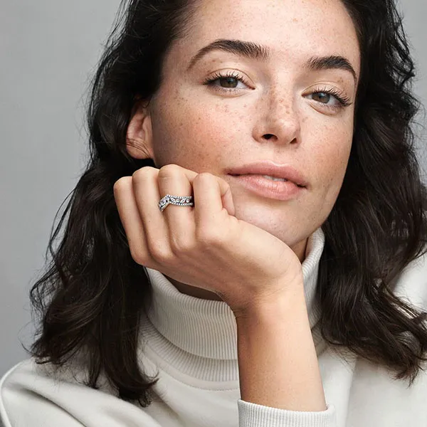 Nhẫn Pandora Sparkling Marquise Double Wishbone Ring Màu Bạc