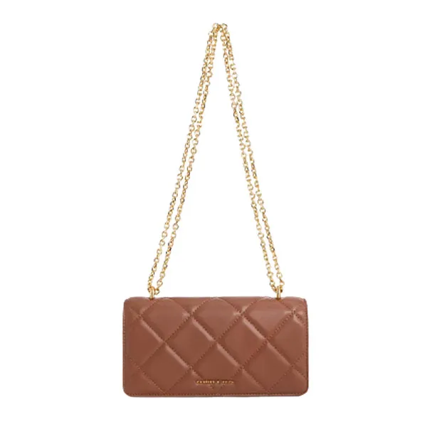 Túi Đeo Chéo Nữ Charles & Keith CNK Paffuto Chain Handle Quilted Long Wallet CK6-10680992-1 Màu Nâu