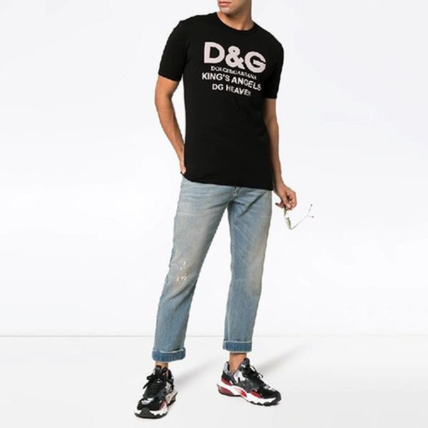 Áo Phông Nam Dolce & Gabbana D&G King's Angels Logo Print Cotton T Shirt In Black G8IV0T Màu Đen - 1