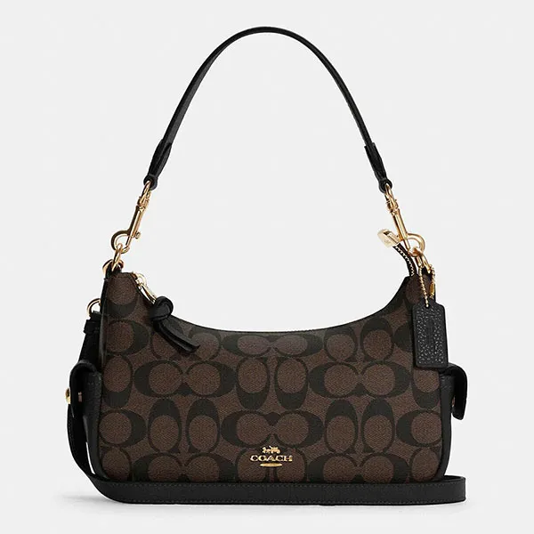 Túi Đeo Vai Coach Pennie Shoulder Bag 25 In Signature Canvas Màu Nâu Đậm - Túi xách - Vua Hàng Hiệu