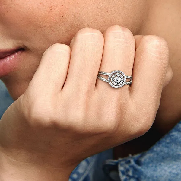 Nhẫn Pandora Sparkling Double Halo Ring Màu Bạc